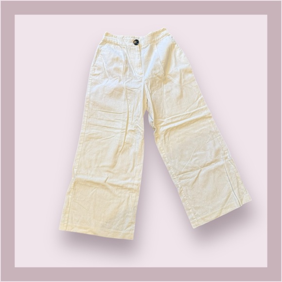 ASOS Off White Cropped Wide Leg Linen Pants - Picture 2 of 6